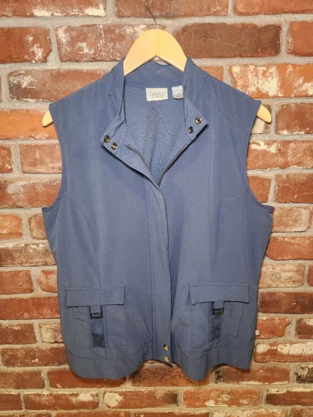 Chico's Zenergy Women's Sz 2 Blue Utility Vest Zip Front Stretch Travel Outdoor